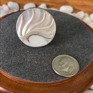 Round Carved Shell Sterling Adjustable Ring